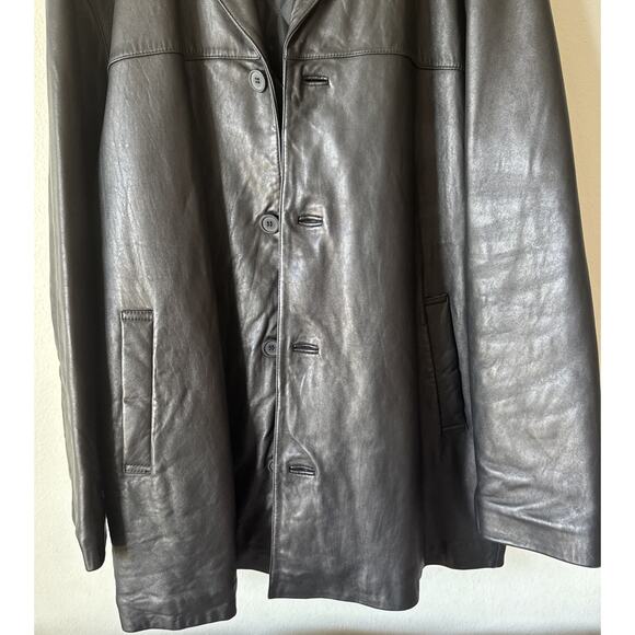 J Ferrar Men’s Size XL Black Leather Button Front Jacket Lined READ - Picture 2 of 9